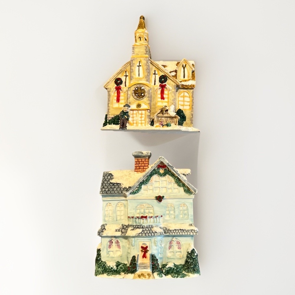 House of Lloyd Hometown Magnets  1995 Christmas Cathedral House Set Of 2 Vintage